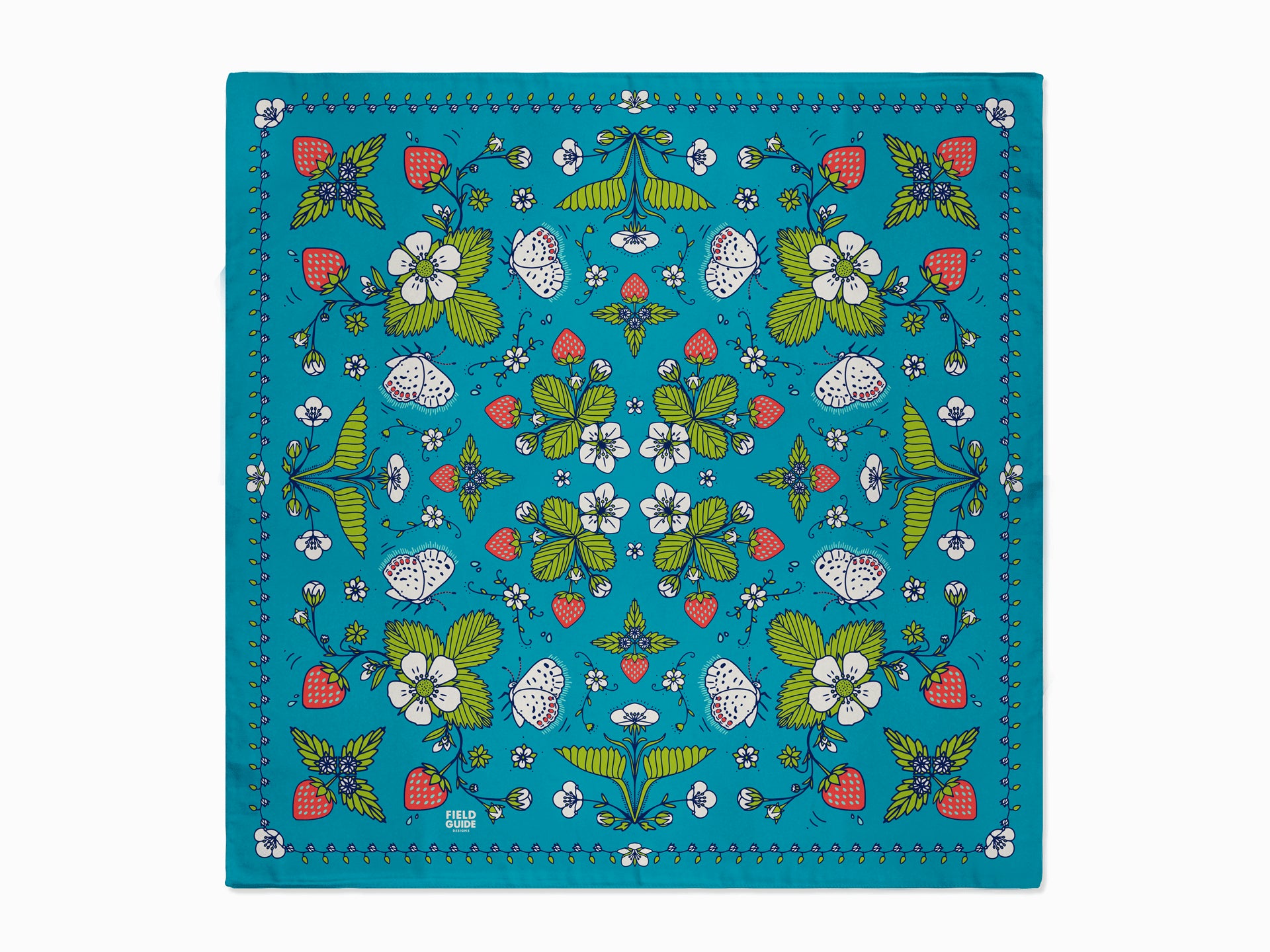 Woodland Strawberry Bandana - Green Leaves