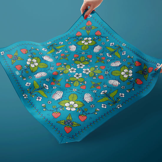 Woodland Strawberry Bandana - Green Leaves