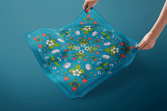Woodland Strawberry Bandana - Green Leaves