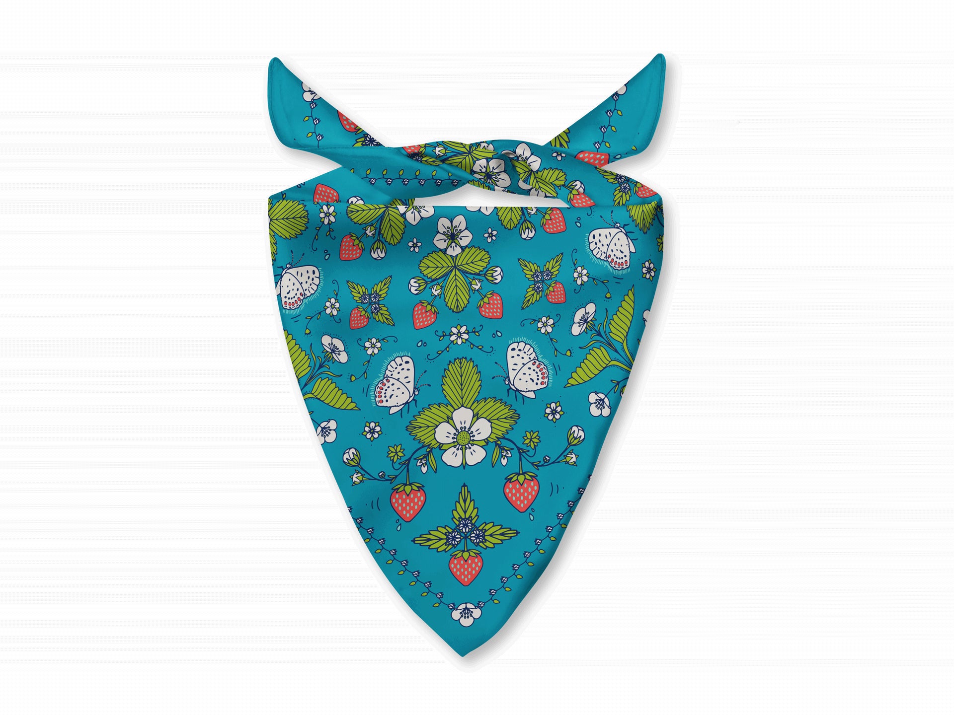 Woodland Strawberry Bandana - Green Leaves